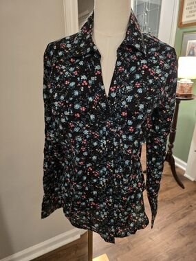 Miley Cyrus & Max Azria Black Blouse with Blue and Pink Floral Print
